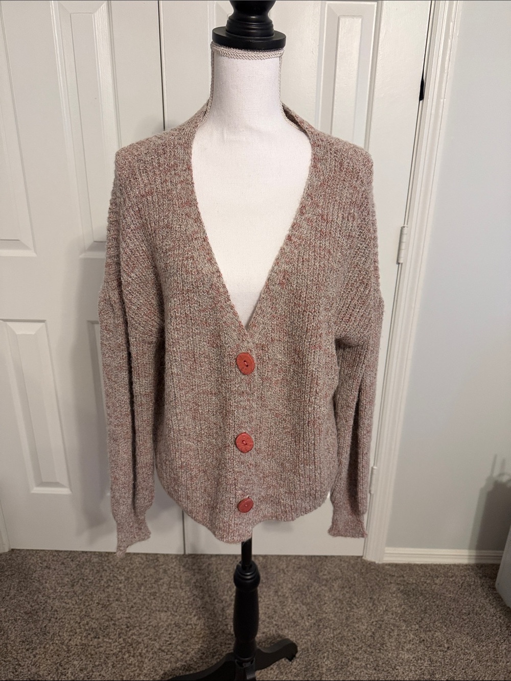Adyson Parker Heathered Taupe-Brown Button V-Neck Cardigan